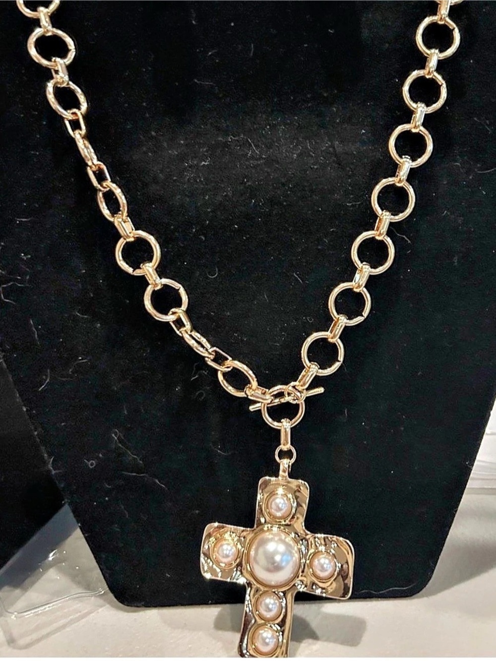 Gold-Tone Cross Pendant Necklace Like New